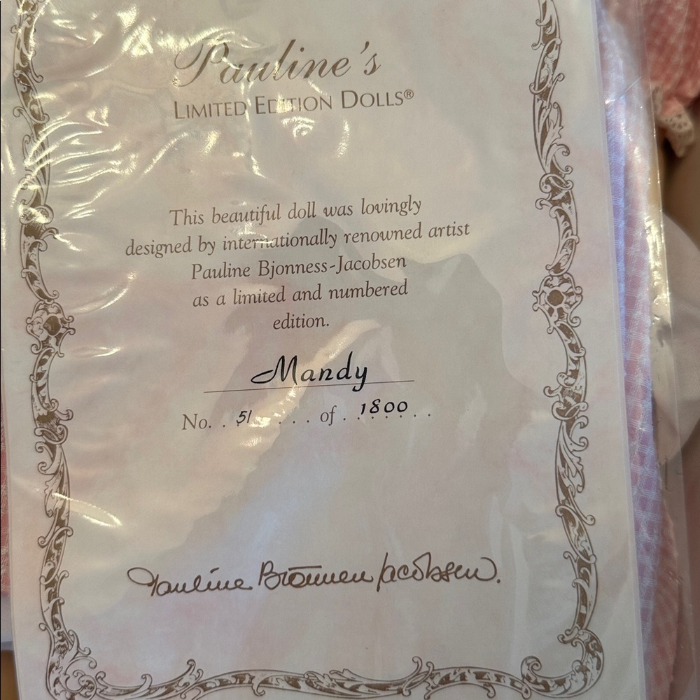 NIB Vintage Pauline's LE 51/1800 Mandy Vinyl Pink Gingham Doll with Bunny - Picture 15 of 15